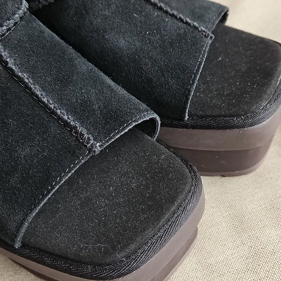 Ugg New Heights Platform Sandals Black Suede Zip Side, Sz: 10 NWT - Picture 4 of 9